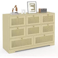 8 Drawer Dresser, Rattan Storage Cabinet, Chest of Drawers for Bedroom, Living Room, Entryway, Organizer Unit with Natural Woven Drawer Fronts