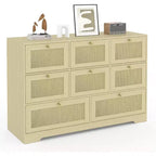 8 Drawer Dresser, Rattan Storage Cabinet, Chest of Drawers for Bedroom, Living Room, Entryway, Organizer Unit with Natural Woven Drawer Fronts
