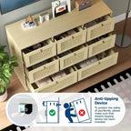 Commode à 8 tiroirs, armoire de rangement en rotin, commode pour chambre à coucher, salon, entrée, meuble de rangement avec façades de tiroirs en rotin naturel