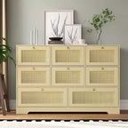 Commode à 8 tiroirs, armoire de rangement en rotin, commode pour chambre à coucher, salon, entrée, meuble de rangement avec façades de tiroirs en rotin naturel