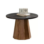 Round Coffee Table with Real Bark Pattern Veneer and Sturdy Pedestal Base