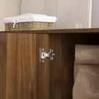 JVNOXK Buffet de rangement moderne en bois avec design encastré, étagères réglables et quatre compartiments intégrés. Bois naturel