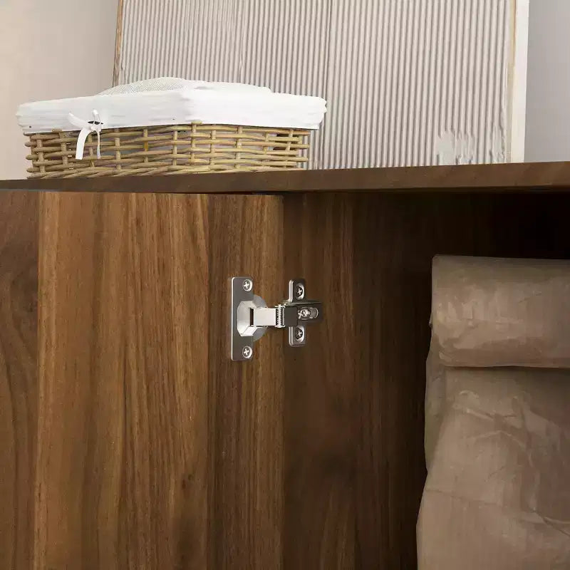JVNOXK Buffet de rangement moderne en bois avec design encastré, étagères réglables et quatre compartiments intégrés. Bois naturel