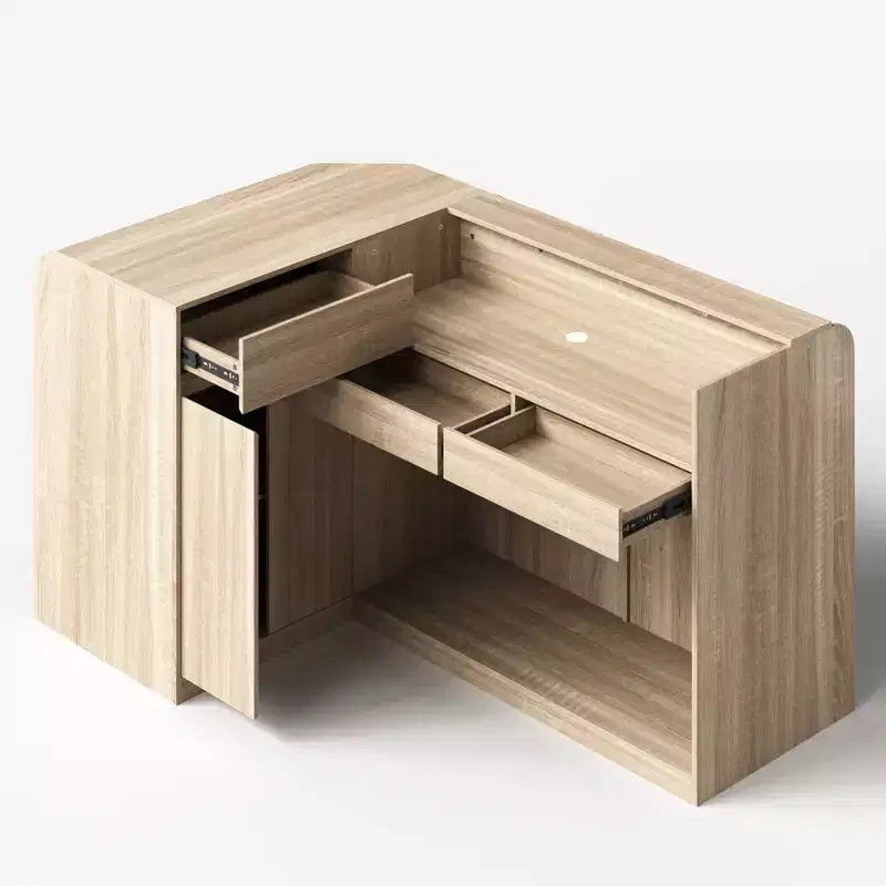 Hitow Light Wood Retail Cash Register & Reception Counter with Display Shelves