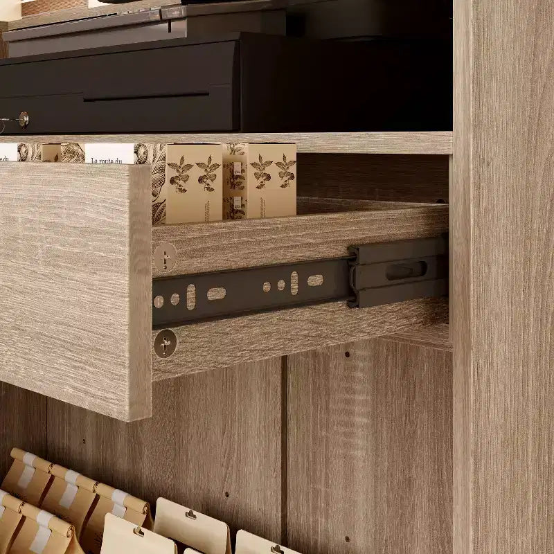 Hitow Light Wood Retail Cash Register & Reception Counter with Display Shelves
