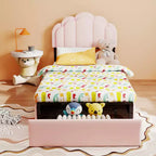GDFStudio Nora Lit plateforme moderne pour enfant avec revêtement en velours et 2 tiroirs de rangement