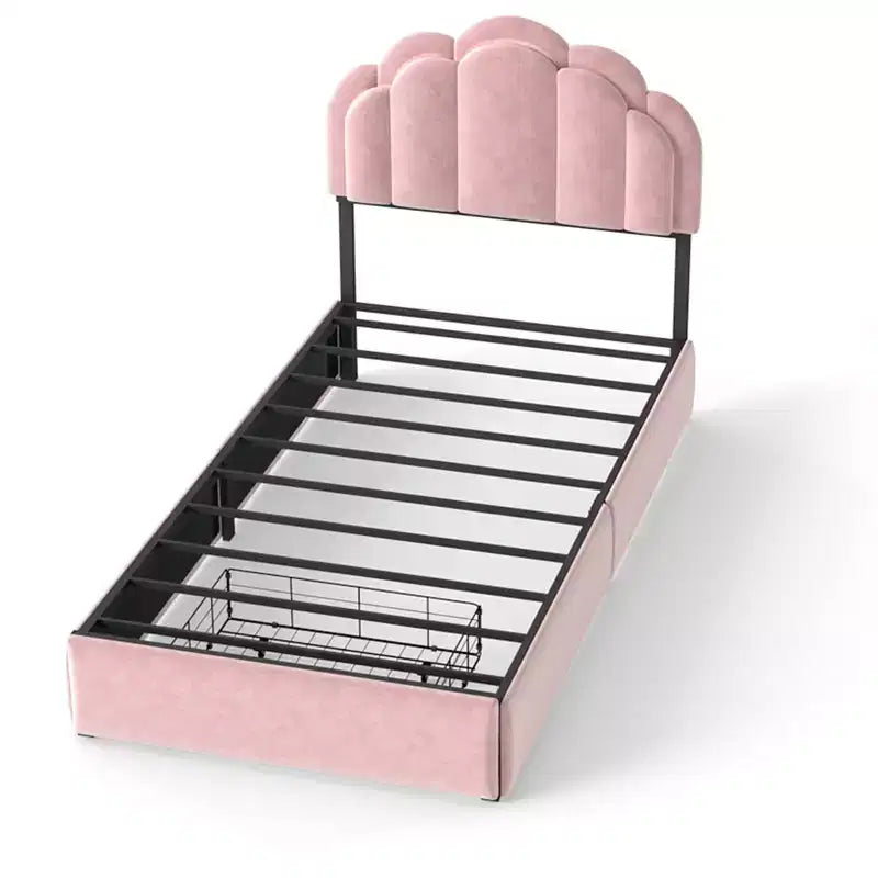 GDFStudio Nora Lit plateforme moderne pour enfant avec revêtement en velours et 2 tiroirs de rangement