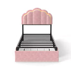 GDFStudio Nora Lit plateforme moderne pour enfant avec revêtement en velours et 2 tiroirs de rangement
