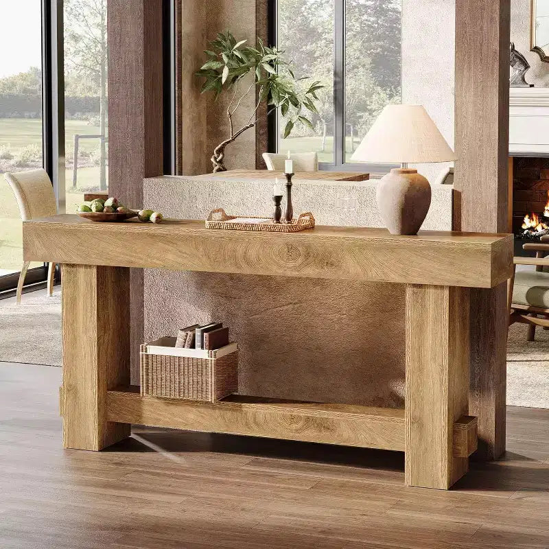 Lantine Table console d'entrée de 70,9 pouces, table de canapé extra longue en bois de style ferme pour couloir, salon, finition grain de bois