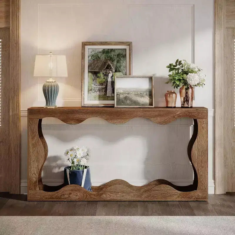 Lantine Table Console de Ferme de 63 Pouces avec Rangement, Support Étroit Grain de Bois pour Entrée Salon, Derrière Canapé Longue Station d'Entrée