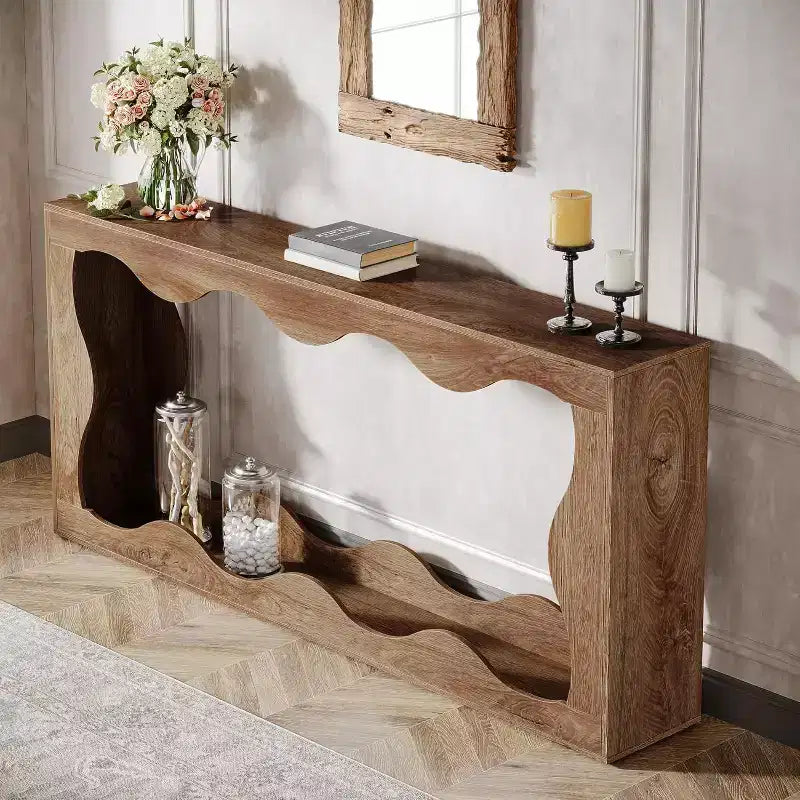 Lantine Table Console de Ferme de 63 Pouces avec Rangement, Support Étroit Grain de Bois pour Entrée Salon, Derrière Canapé Longue Station d'Entrée