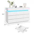 Modern Dresser for Bedroom, 59 Wooden Dresser with LED Lights, Modern Dressers & Chests of Drawers for Living Room Hallway Bedroom