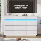 Modern Dresser for Bedroom, 59 Wooden Dresser with LED Lights, Modern Dressers & Chests of Drawers for Living Room Hallway Bedroom