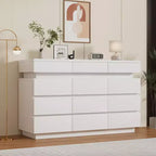 Modern Dresser for Bedroom, 59 Wooden Dresser with LED Lights, Modern Dressers & Chests of Drawers for Living Room Hallway Bedroom