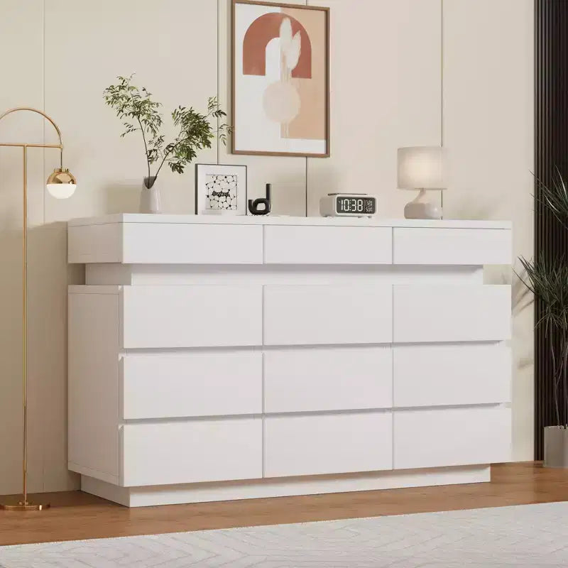 Modern Dresser for Bedroom, 59 Wooden Dresser with LED Lights, Modern Dressers & Chests of Drawers for Living Room Hallway Bedroom