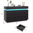 Modern Dresser for Bedroom, 59 Wooden Dresser with LED Lights, Modern Dressers & Chests of Drawers for Living Room Hallway Bedroom