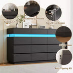 Modern Dresser for Bedroom, 59 Wooden Dresser with LED Lights, Modern Dressers & Chests of Drawers for Living Room Hallway Bedroom