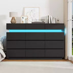 Modern Dresser for Bedroom, 59 Wooden Dresser with LED Lights, Modern Dressers & Chests of Drawers for Living Room Hallway Bedroom