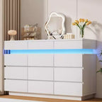Modern Dresser for Bedroom, 59 Wooden Dresser with LED Lights, Modern Dressers & Chests of Drawers for Living Room Hallway Bedroom