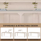 Modern 60 Expandable Dining Table with Hidden Center Leaf, Ash Wood Veneer, Adjustable Feet, Accommodate Seats 68,For Dining Room - Morden Fort