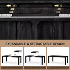 Modern 60 Expandable Dining Table with Hidden Center Leaf, Ash Wood Veneer, Adjustable Feet, Accommodate Seats 68,For Dining Room - Morden Fort
