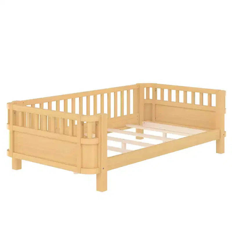 Lit plateforme Bellemave pour enfants avec barrières de sécurité et clôture amovible, lit en bois à profil bas pour garçons et filles