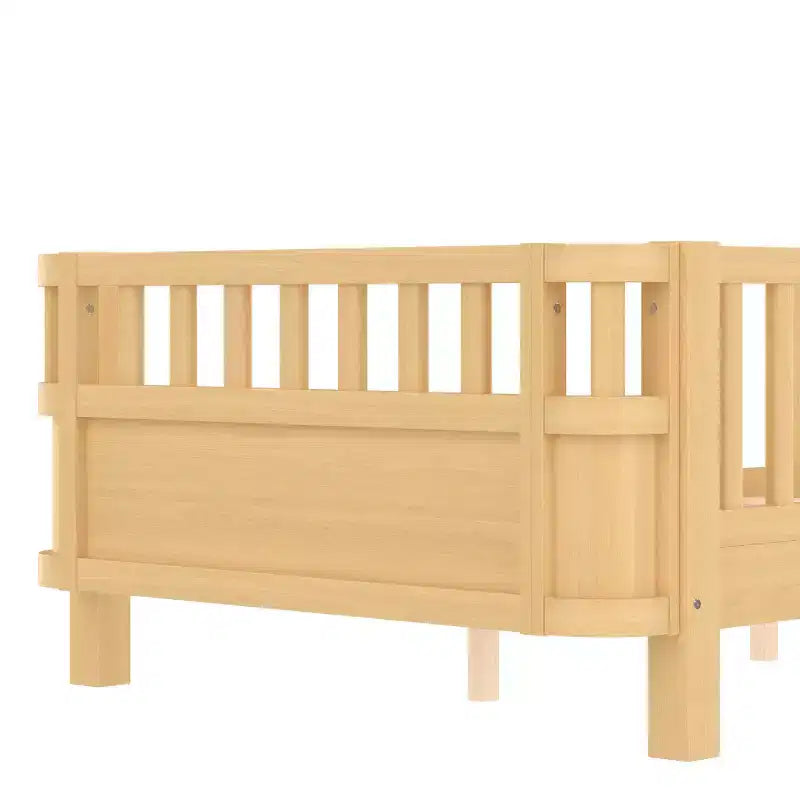 Lit plateforme Bellemave pour enfants avec barrières de sécurité et clôture amovible, lit en bois à profil bas pour garçons et filles