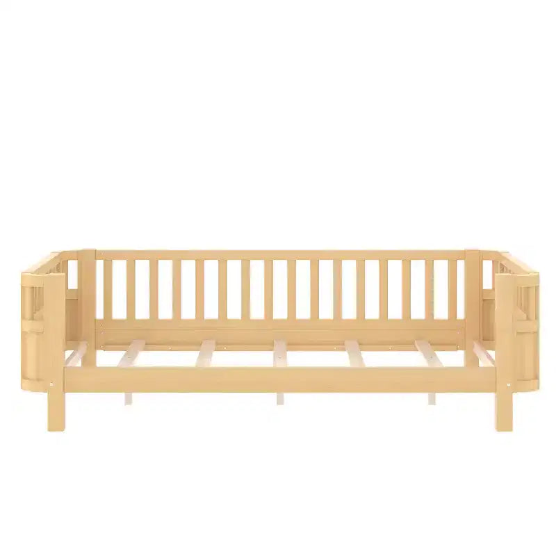 Lit plateforme Bellemave pour enfants avec barrières de sécurité et clôture amovible, lit en bois à profil bas pour garçons et filles