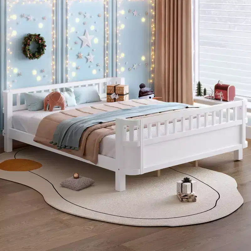 Lit plateforme Bellemave pour enfants avec barrières de sécurité et clôture amovible, lit en bois à profil bas pour garçons et filles