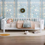 Lit plateforme Bellemave pour enfants avec barrières de sécurité et clôture amovible, lit en bois à profil bas pour garçons et filles