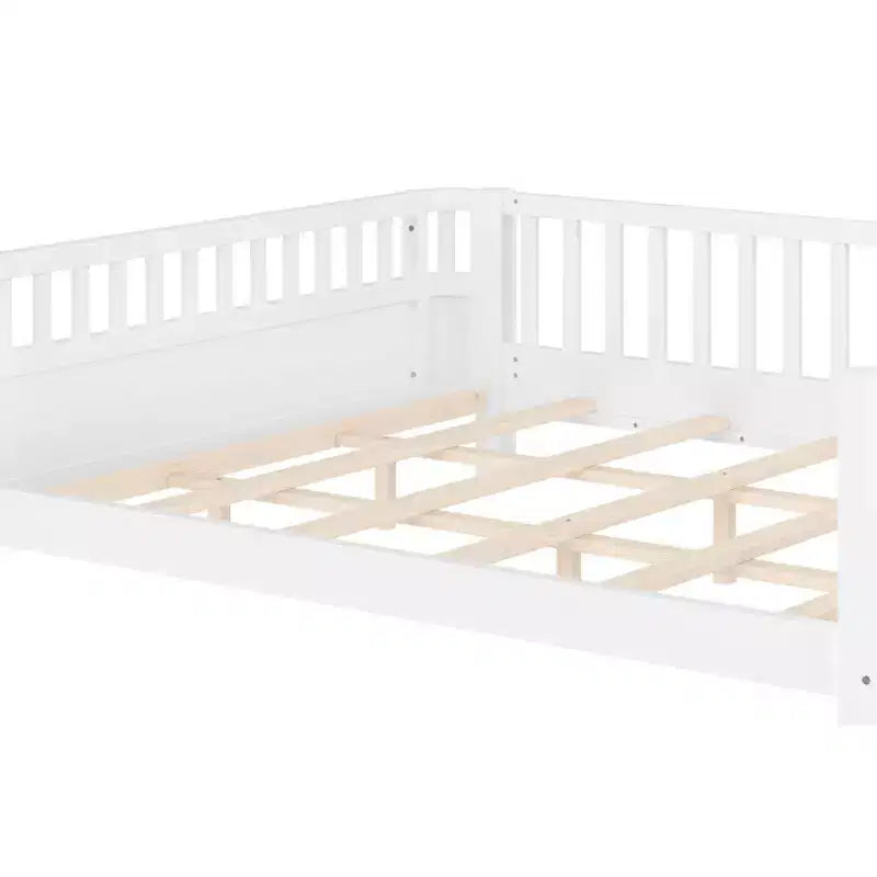 Lit plateforme Bellemave pour enfants avec barrières de sécurité et clôture amovible, lit en bois à profil bas pour garçons et filles