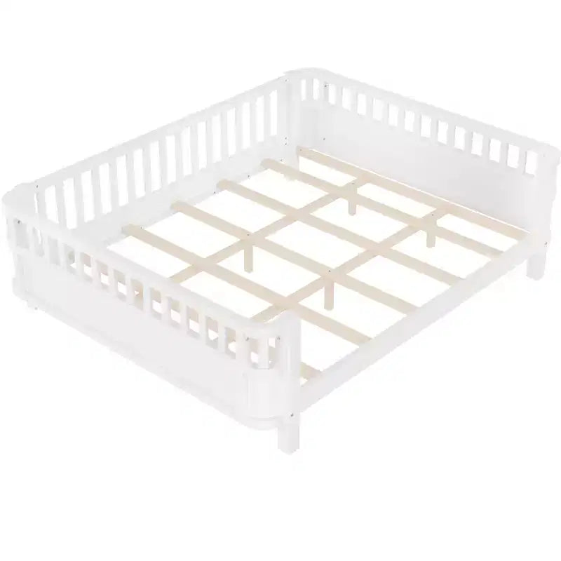 Lit plateforme Bellemave pour enfants avec barrières de sécurité et clôture amovible, lit en bois à profil bas pour garçons et filles