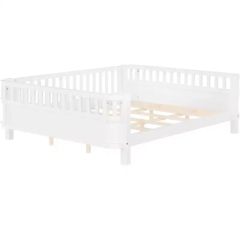 Lit plateforme Bellemave pour enfants avec barrières de sécurité et clôture amovible, lit en bois à profil bas pour garçons et filles