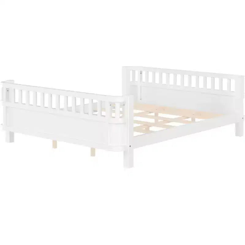 Lit plateforme Bellemave pour enfants avec barrières de sécurité et clôture amovible, lit en bois à profil bas pour garçons et filles