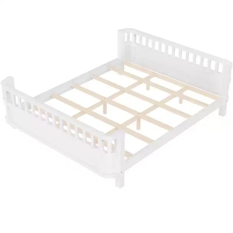 Lit plateforme Bellemave pour enfants avec barrières de sécurité et clôture amovible, lit en bois à profil bas pour garçons et filles