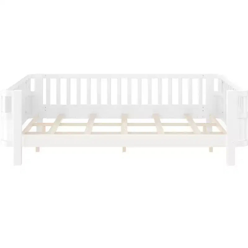 Lit plateforme Bellemave pour enfants avec barrières de sécurité et clôture amovible, lit en bois à profil bas pour garçons et filles
