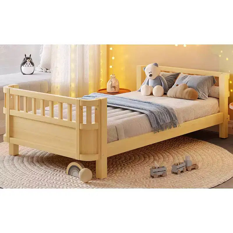 Lit plateforme Bellemave pour enfants avec barrières de sécurité et clôture amovible, lit en bois à profil bas pour garçons et filles