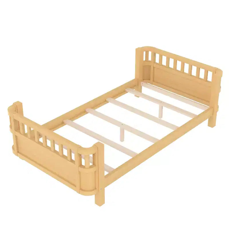 Lit plateforme Bellemave pour enfants avec barrières de sécurité et clôture amovible, lit en bois à profil bas pour garçons et filles