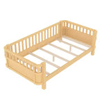 Lit plateforme Bellemave pour enfants avec barrières de sécurité et clôture amovible, lit en bois à profil bas pour garçons et filles