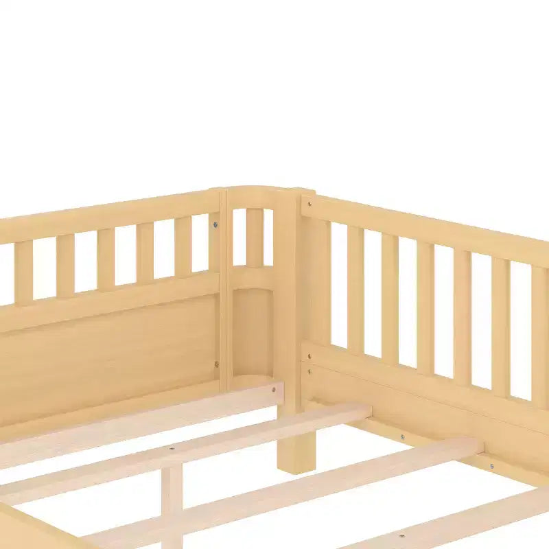 Lit plateforme Bellemave pour enfants avec barrières de sécurité et clôture amovible, lit en bois à profil bas pour garçons et filles