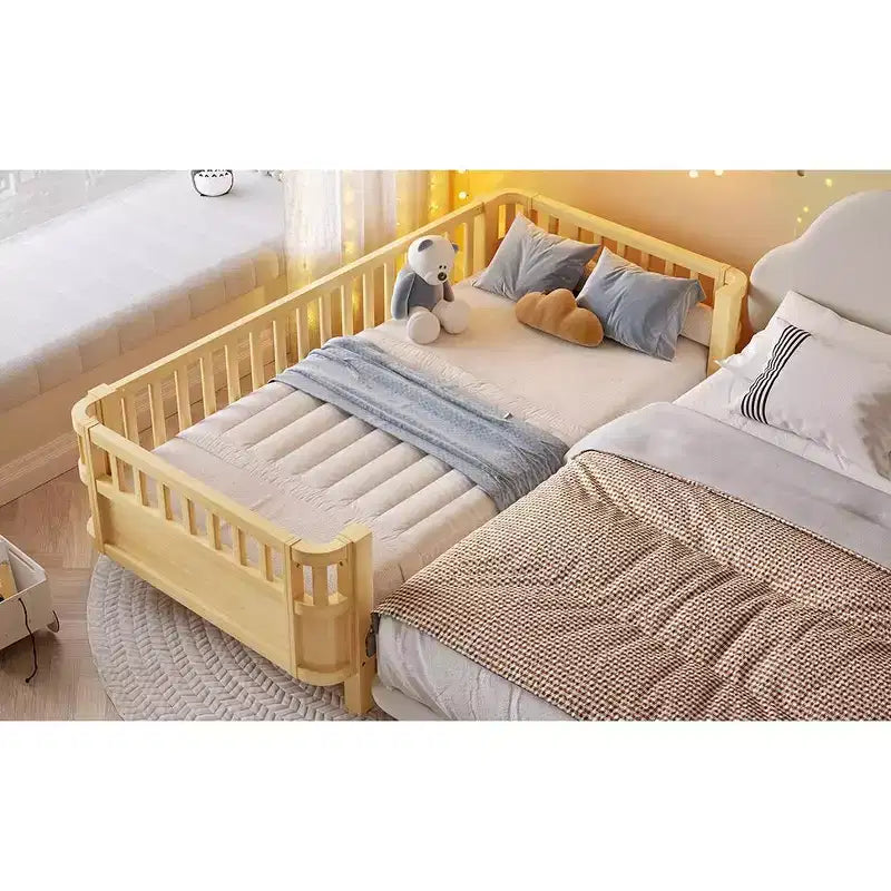 Bellemave Platform Bed for Kids with Safety Guardrails and Detachable Fence,Wood Bed with Low Profile for Boys and Girls