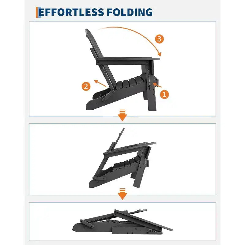 Folding Adirondack Chair Set of 2 with Side Table, 380lb Capacity HDPE All-Weather for Patio Deck Pool Backyard Fire Pit, Black