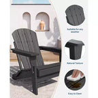 Folding Adirondack Chair Set of 2 with Side Table, 380lb Capacity HDPE All-Weather for Patio Deck Pool Backyard Fire Pit, Black