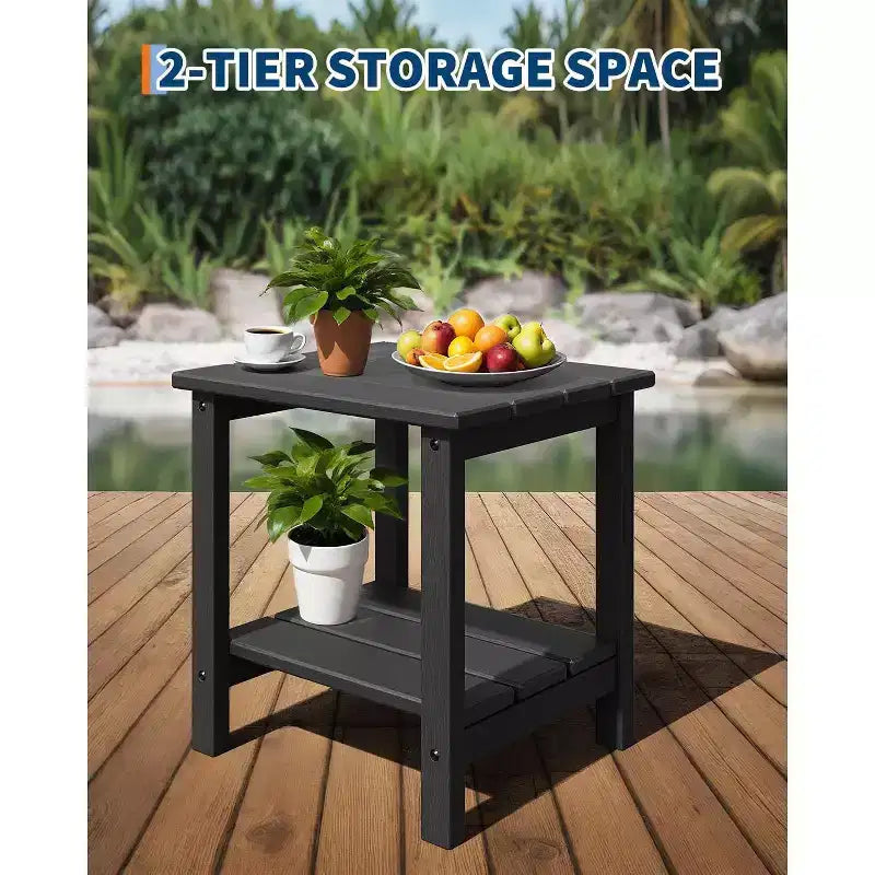 Folding Adirondack Chair Set of 2 with Side Table, 380lb Capacity HDPE All-Weather for Patio Deck Pool Backyard Fire Pit, Black