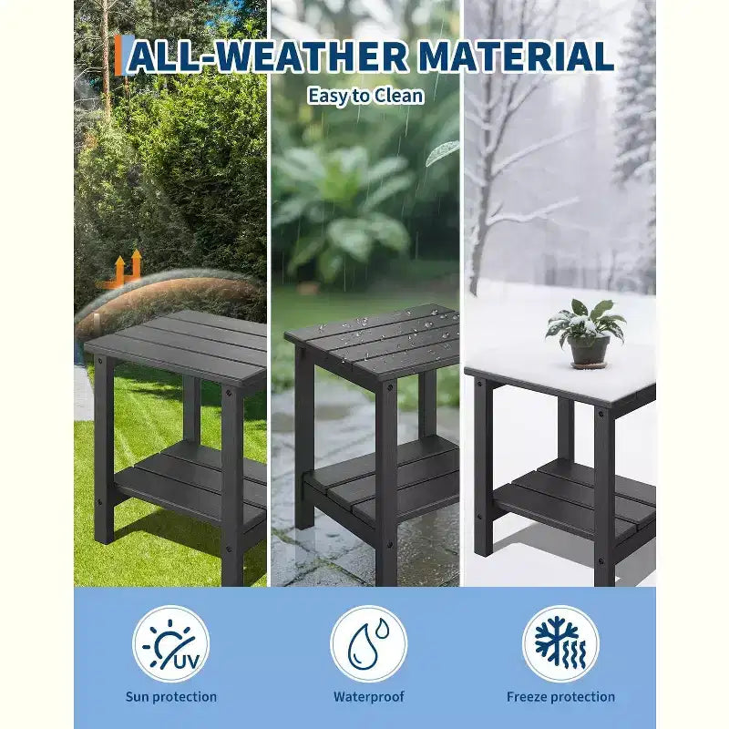 Folding Adirondack Chair Set of 2 with Side Table, 380lb Capacity HDPE All-Weather for Patio Deck Pool Backyard Fire Pit, Black