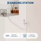 COZONY Coiffeuse cannelée avec miroir éclairé, station de charge, tiroirs et armoires de rangement