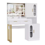 COZONY Coiffeuse cannelée avec miroir éclairé, station de charge, tiroirs et armoires de rangement