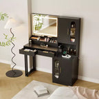 COZONY Coiffeuse cannelée avec miroir éclairé, station de charge, tiroirs et armoires de rangement