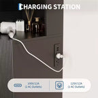 COZONY Coiffeuse cannelée avec miroir éclairé, station de charge, tiroirs et armoires de rangement
