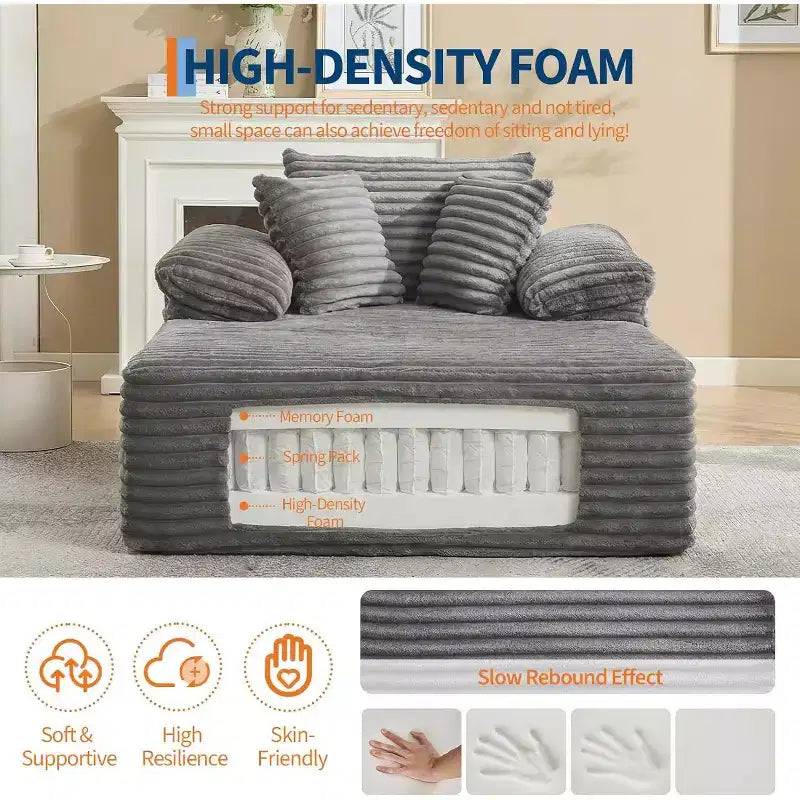48.8'' Corduroy Chaise Lounge Chair Indoor, Boneless Sofa Bed, Oversized Sleeper Sofa, Cloud Couch Reading Chair for Living Room, No Assembly